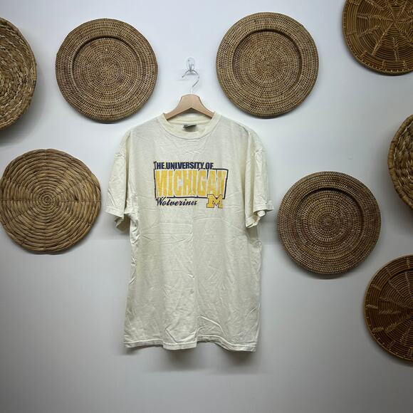 Vintage University of Michigan Wolverines Graphic Tee T-Shirt XL Worn In White - Picture 2 of 8